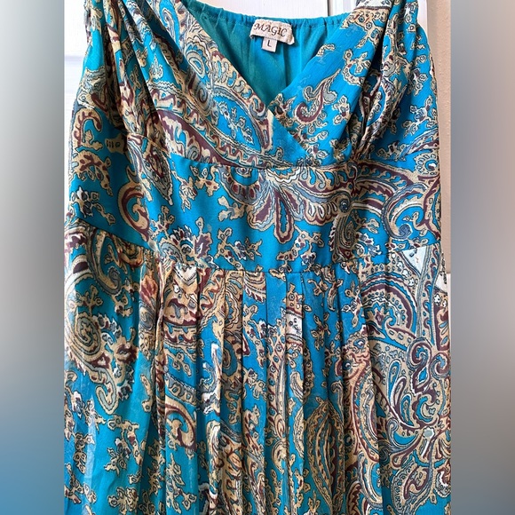 Teal paisley maxi dress Sz L - Picture 2 of 4